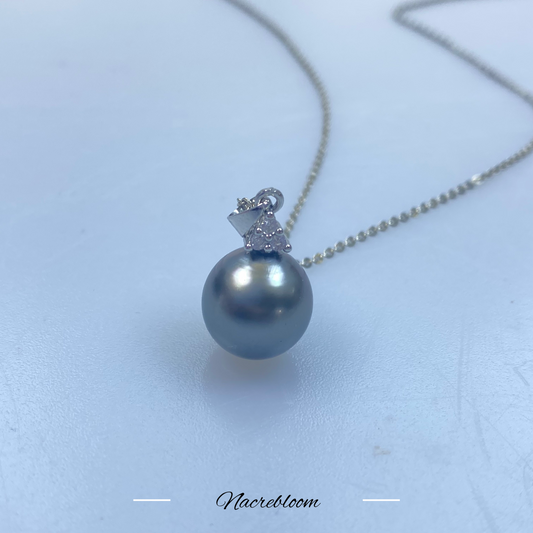 11.0-12.0mm Black Tahitian Pearl & Diamond Bezel Pendant