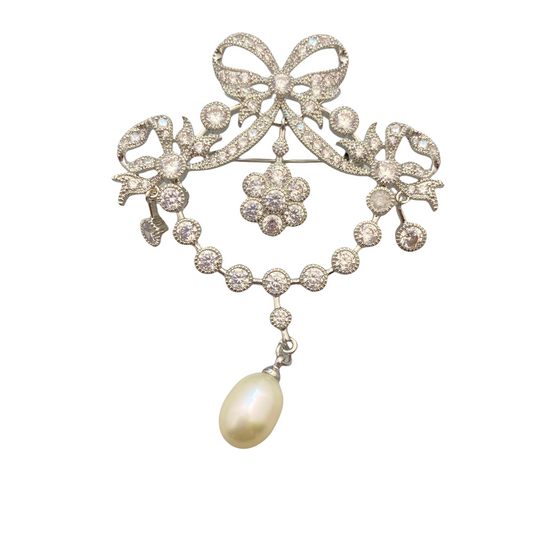 Nacrebloom Freshwater Pearl Brooch 9.5mm-10.0mm Court pearl brooch, wedding gift