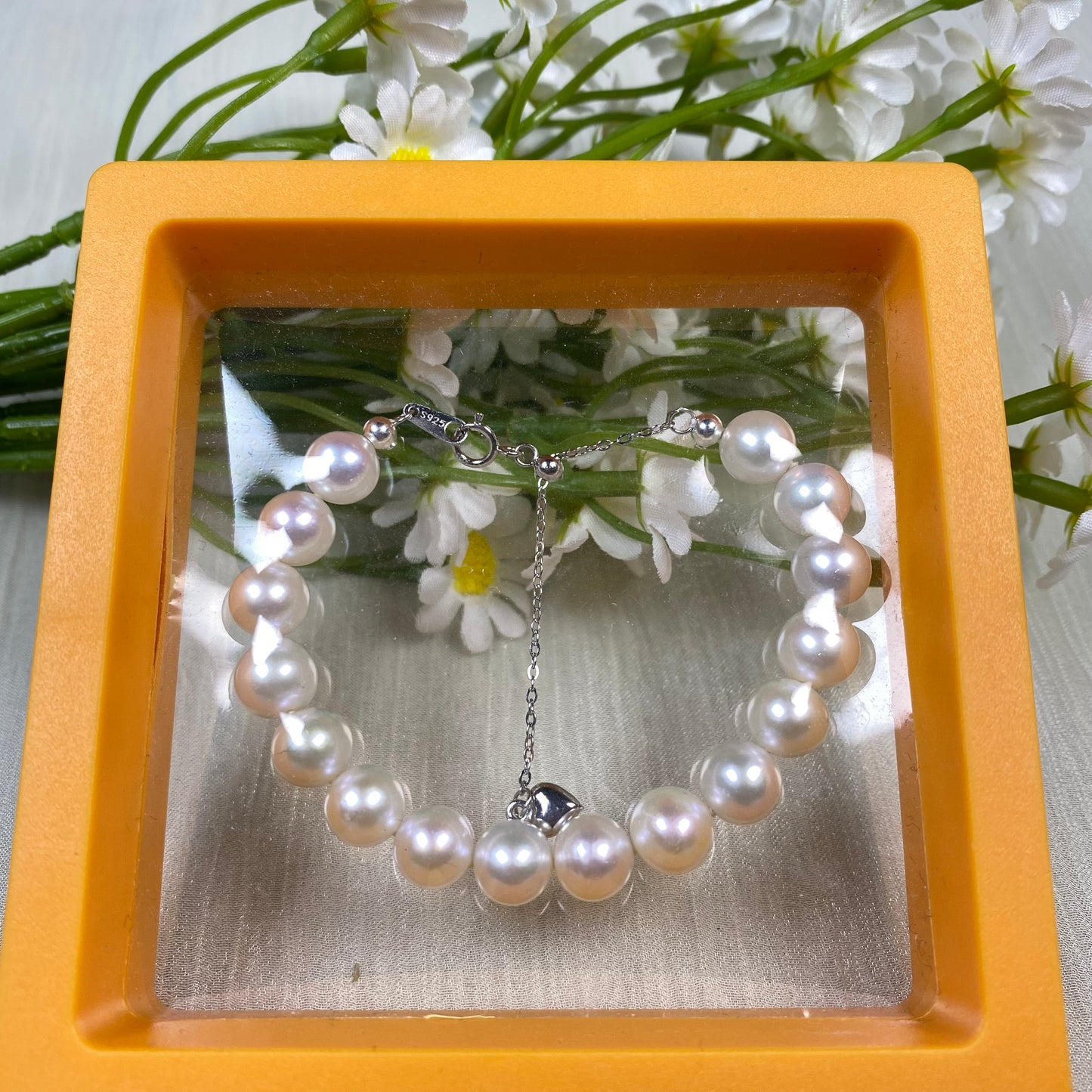 7.5mm White Freshwater Pearl Bracelet - AAA Quality-handmade pearl bracelet-S925 Silver clasps - Wedding gift - Adjustable Length Pearl Bracelet