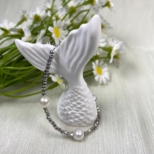 6.5mm White Freshwater Pearl Bracelet - AAA Quality-Pure silver hand-woven pearl bracelet - Wedding gift