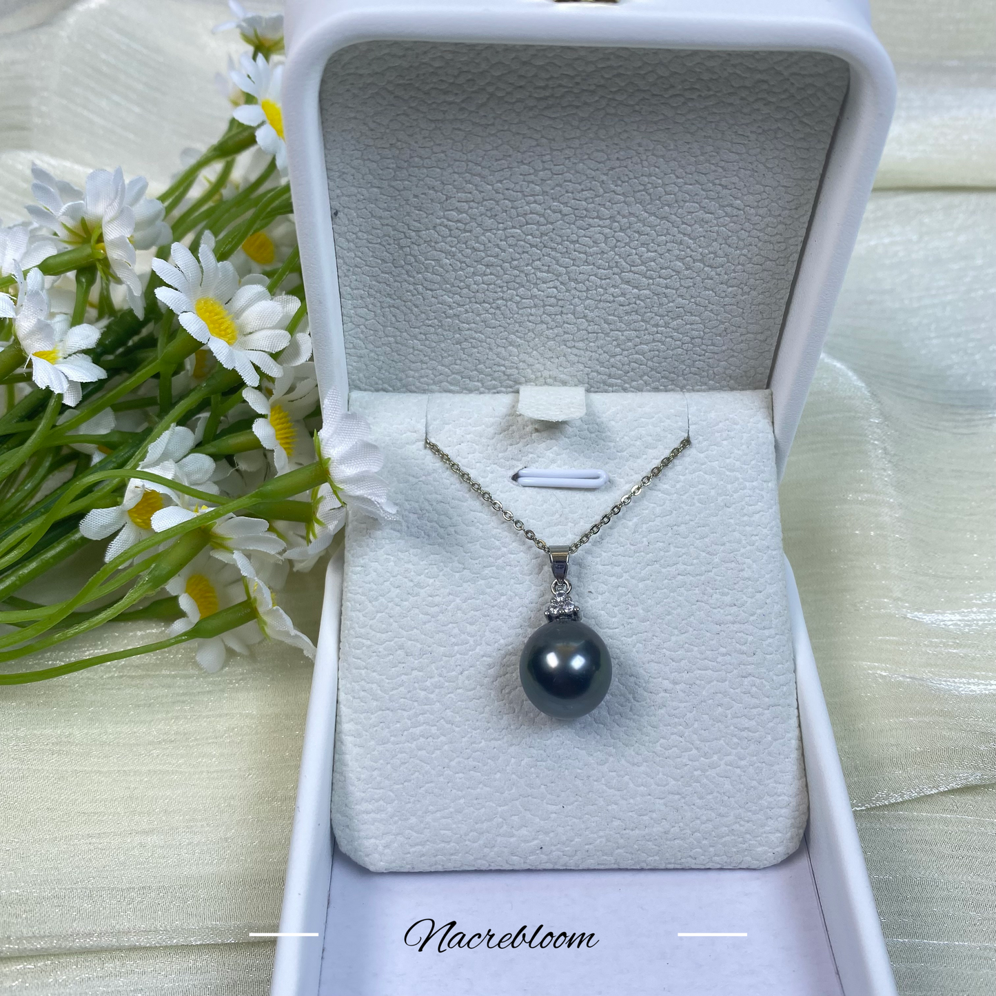 11.0-12.0mm Black Tahitian Pearl & Diamond Bezel Pendant