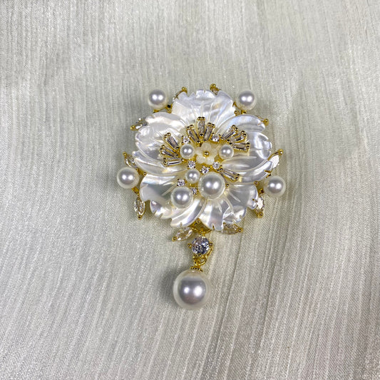 Nacrebloom Pearl Brooch 9.5mm-10.0mm Court pearl brooch, wedding gift, handmade Jewerly
