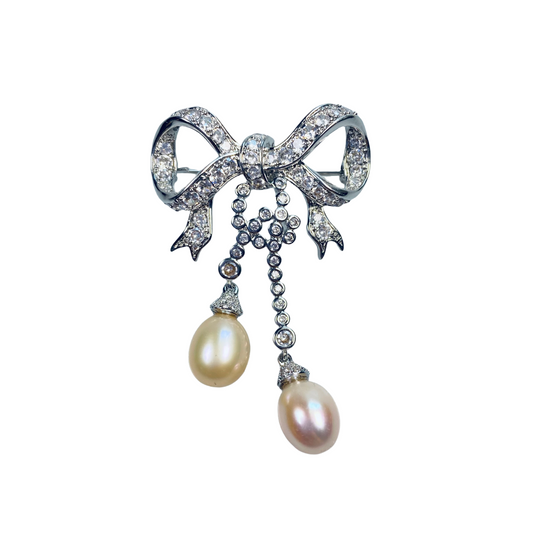 Nacrebloom Freshwater Pearl Brooch 9.5mm-10.0mm Bows and teardrop-shaped ornaments Pearl Pin