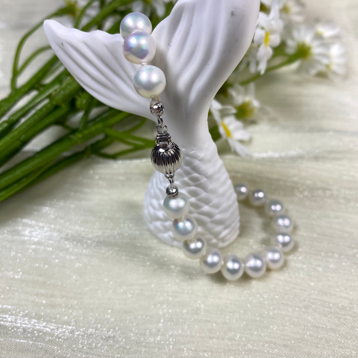 6.5mm White Freshwater Pearl Bracelet - AAA Quality-handmade pearl bracelet-S925 Silver clasps - Wedding gift