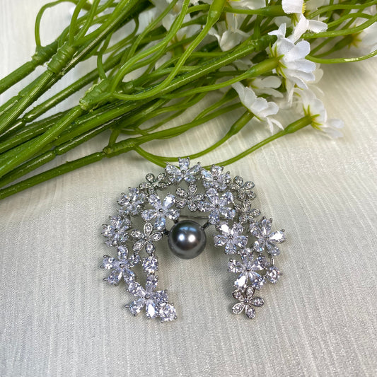 Nacrebloom Snowflake  Brooches, Synthesis Pearl Brooch 10mm Pearl Pin, wedding gift, pearl brooch