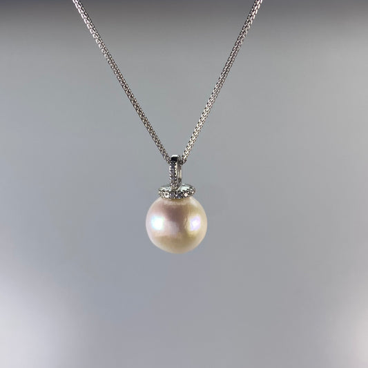 nacrebloom jewelry with 11mm Round Real Freshwater, Pearl Pendant Necklace, Wedding gift, Wedding Necklace