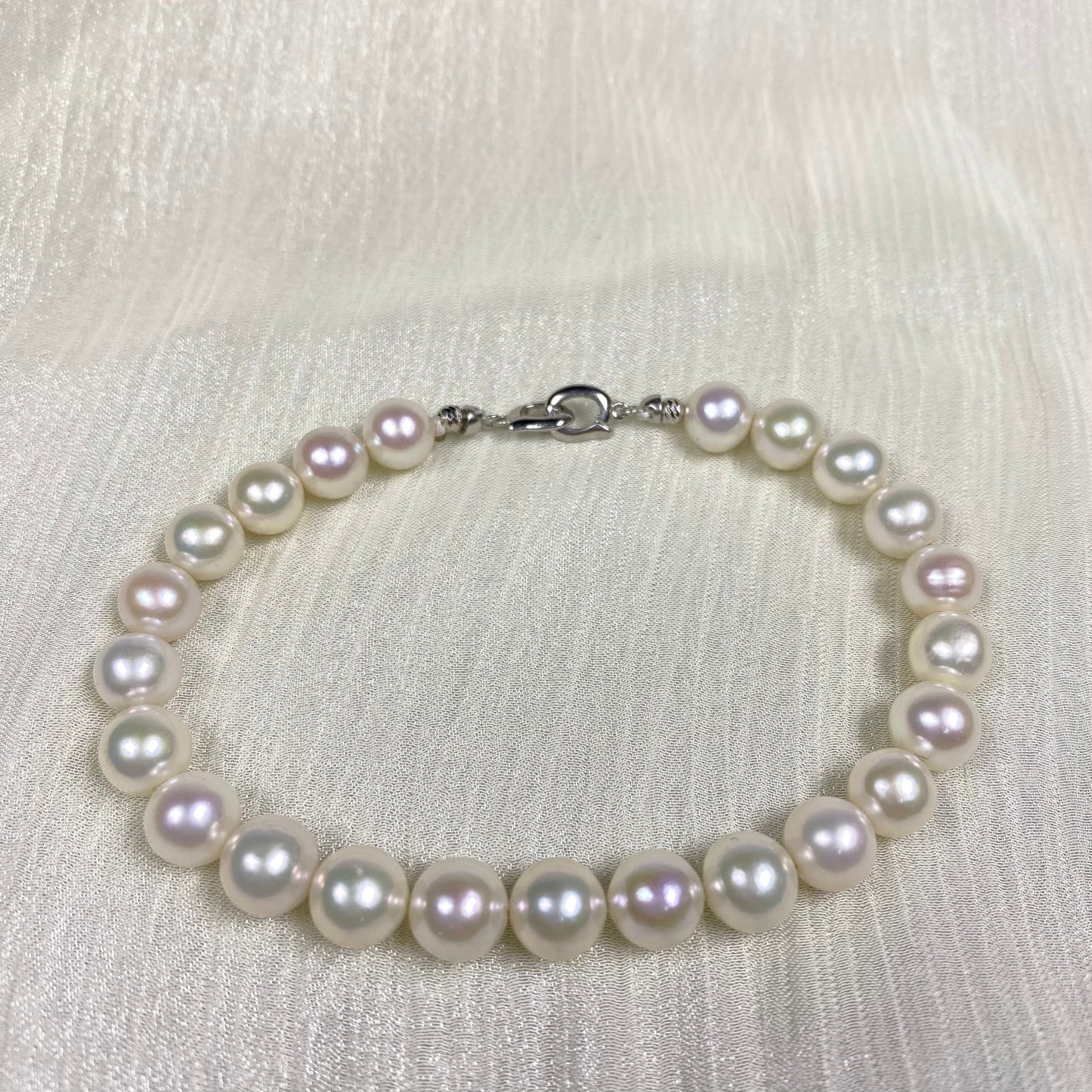 7.5-8.0mm White Freshwater Pearl Bracelet - AAA Quality-handmade pearl bracelet-S925 Silver clasps - Wedding gift