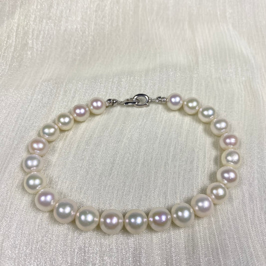 7.5-8.0mm White Freshwater Pearl Bracelet - AAA Quality-handmade pearl bracelet-S925 Silver clasps - Wedding gift
