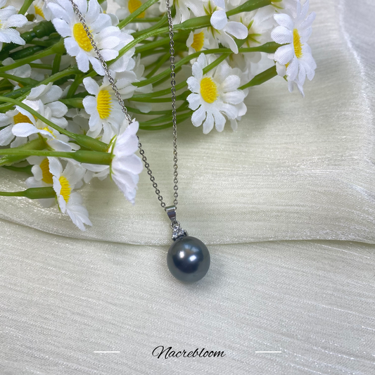 11.0-12.0mm Black Tahitian Pearl & Diamond Bezel Pendant