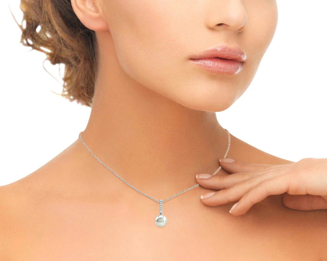 11mm AAA Round Edison Freshwater Pearl Pendant Necklace Dangling Diamond Pendant
