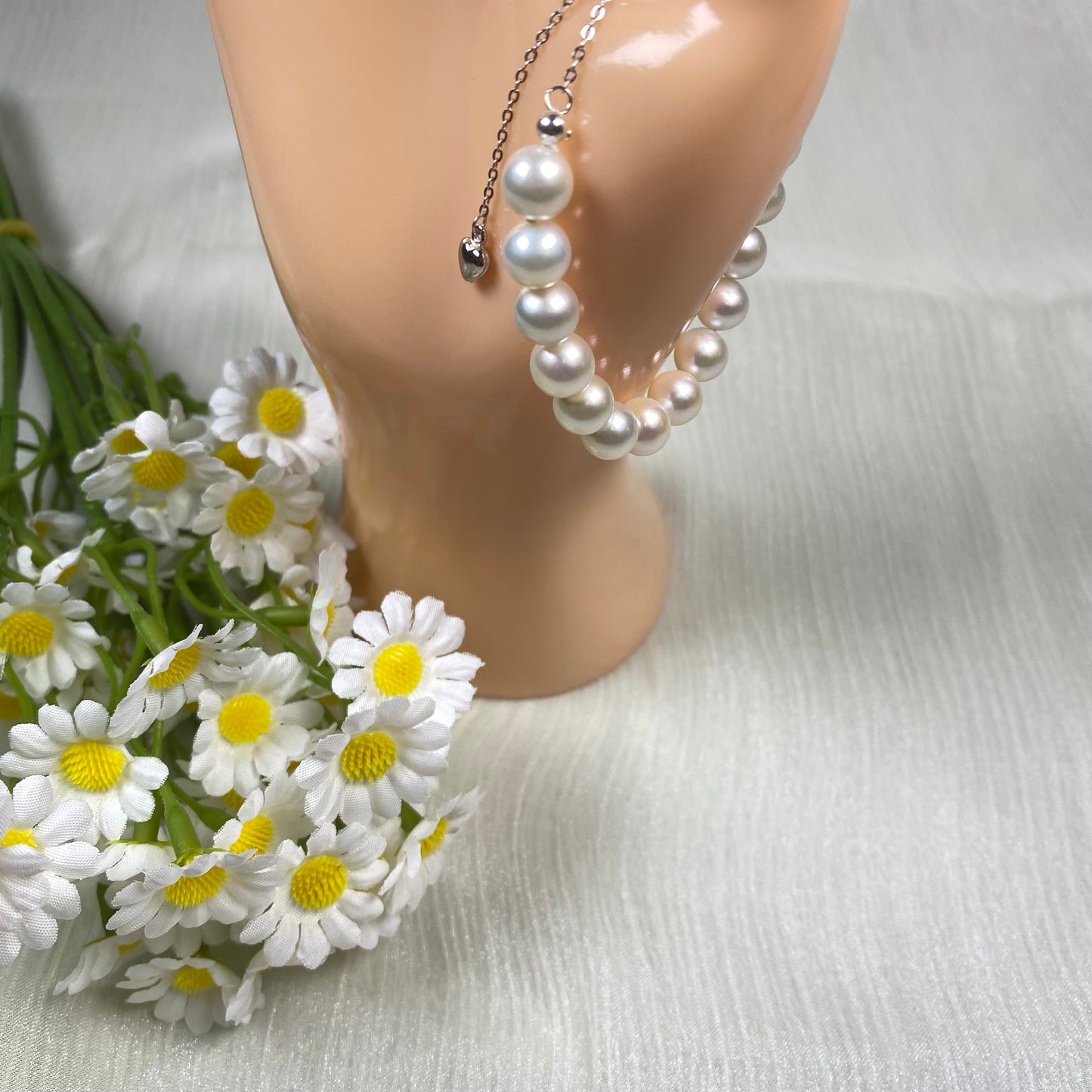 7.5mm White Freshwater Pearl Bracelet - AAA Quality-handmade pearl bracelet-S925 Silver clasps - Wedding gift - Adjustable Length Pearl Bracelet