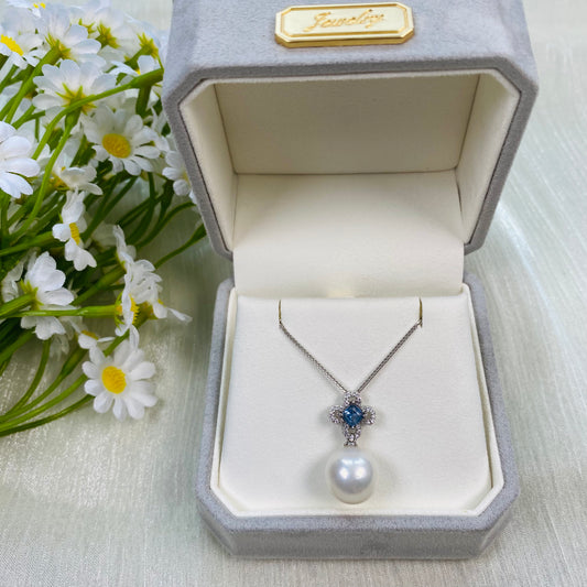 11mm AAA Round Edison Freshwater Pearl Pendant Necklace Dangling Diamond Pendant-Wedding Gift- AAAA large Freshwater pearls