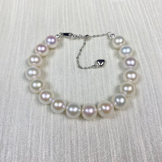 7.5mm White Freshwater Pearl Bracelet - AAA Quality-handmade pearl bracelet-S925 Silver clasps - Wedding gift - Adjustable Length Pearl Bracelet