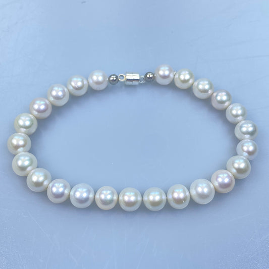 7.5-8.0mm White Freshwater Pearl Bracelet - AAA Quality-Magnetic snap-on head - Wedding gift