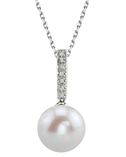 11mm AAA Round Edison Freshwater Pearl Pendant Necklace Dangling Diamond Pendant
