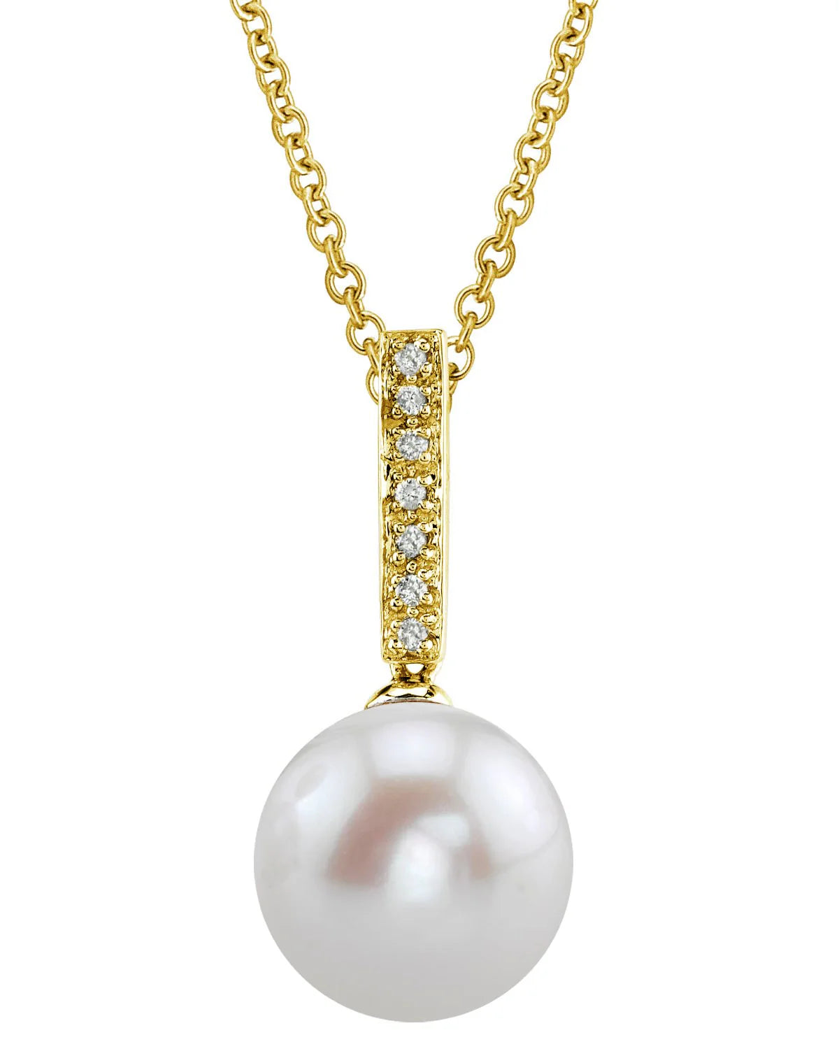 11mm AAA Round Edison Freshwater Pearl Pendant Necklace Dangling Diamond Pendant