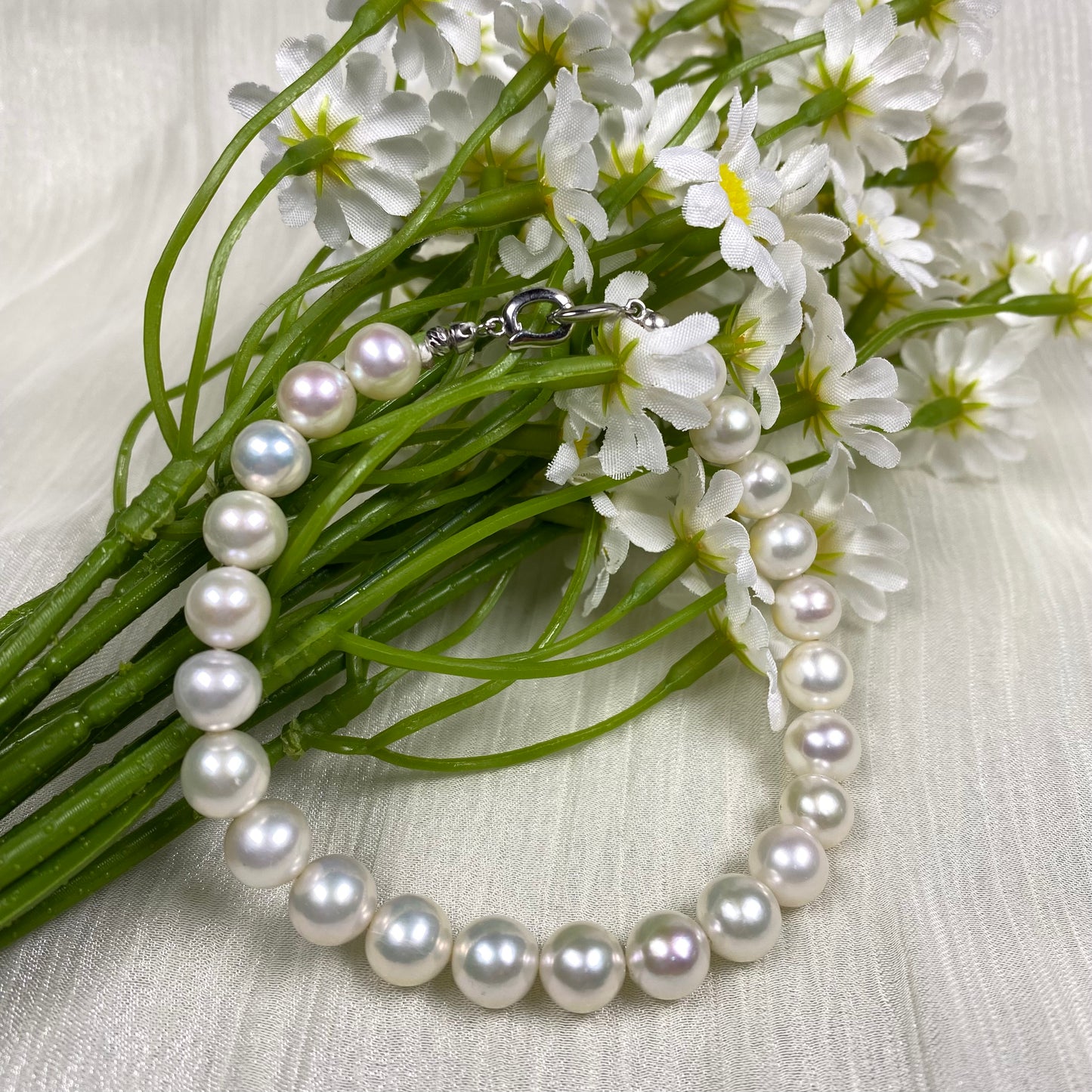 7.5-8.0mm White Freshwater Pearl Bracelet - AAA Quality-handmade pearl bracelet-S925 Silver clasps - Wedding gift