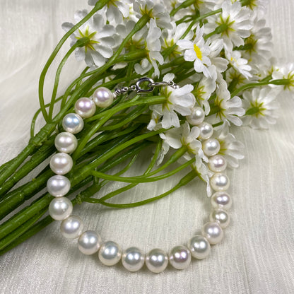 8.5-9.0mm White Freshwater Pearl Bracelet - AAA Quality-handmade pearl bracelet-S925 Silver clasps - Wedding gift