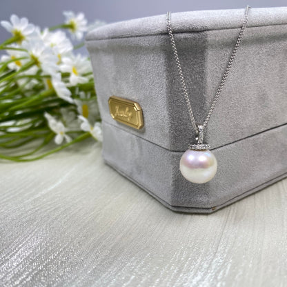 nacrebloom jewelry with 9mm-10mm Round Real Freshwater, Pearl Pendant Necklace, Wedding gift, Wedding Necklace