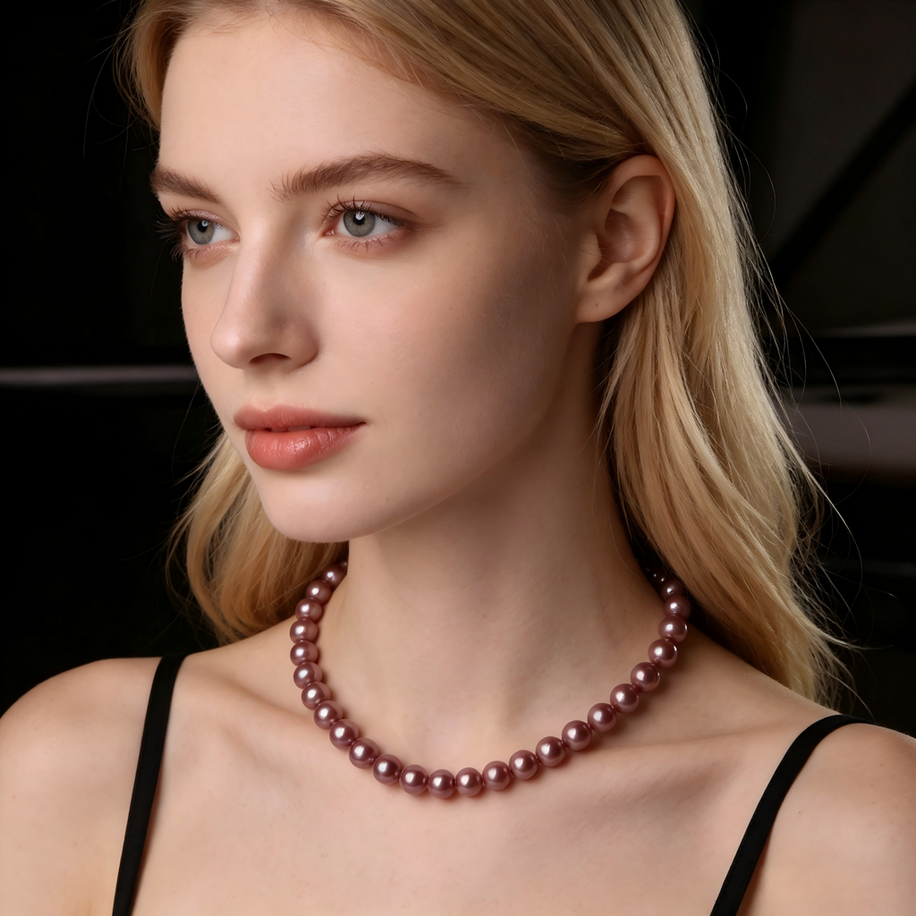 8-9mm AAA Purple Freshwater Pearl Necklace, S925 Silver Clasp, Colorful pearl flawless jewelry