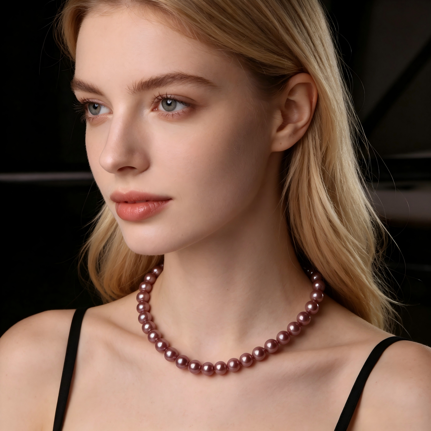 8-9mm AAA Purple Freshwater Pearl Necklace, S925 Silver Clasp, Colorful pearl flawless jewelry