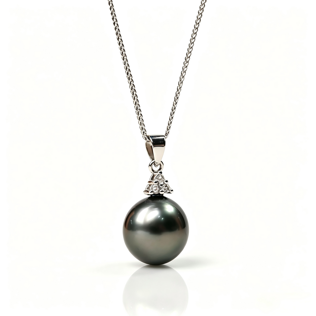 Tahitian Black Pearl Pendant Necklace, 11mm AAA Grade, S925 Sterling Silver