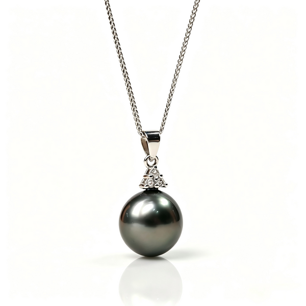 Tahitian Black Pearl Pendant Necklace, 11mm AAA Grade, S925 Sterling Silver