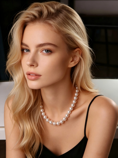 9.5-10.5mm AAAA Freshwater Pearl Necklace, S925 Silver Clasp, Dinner Party Jewelry