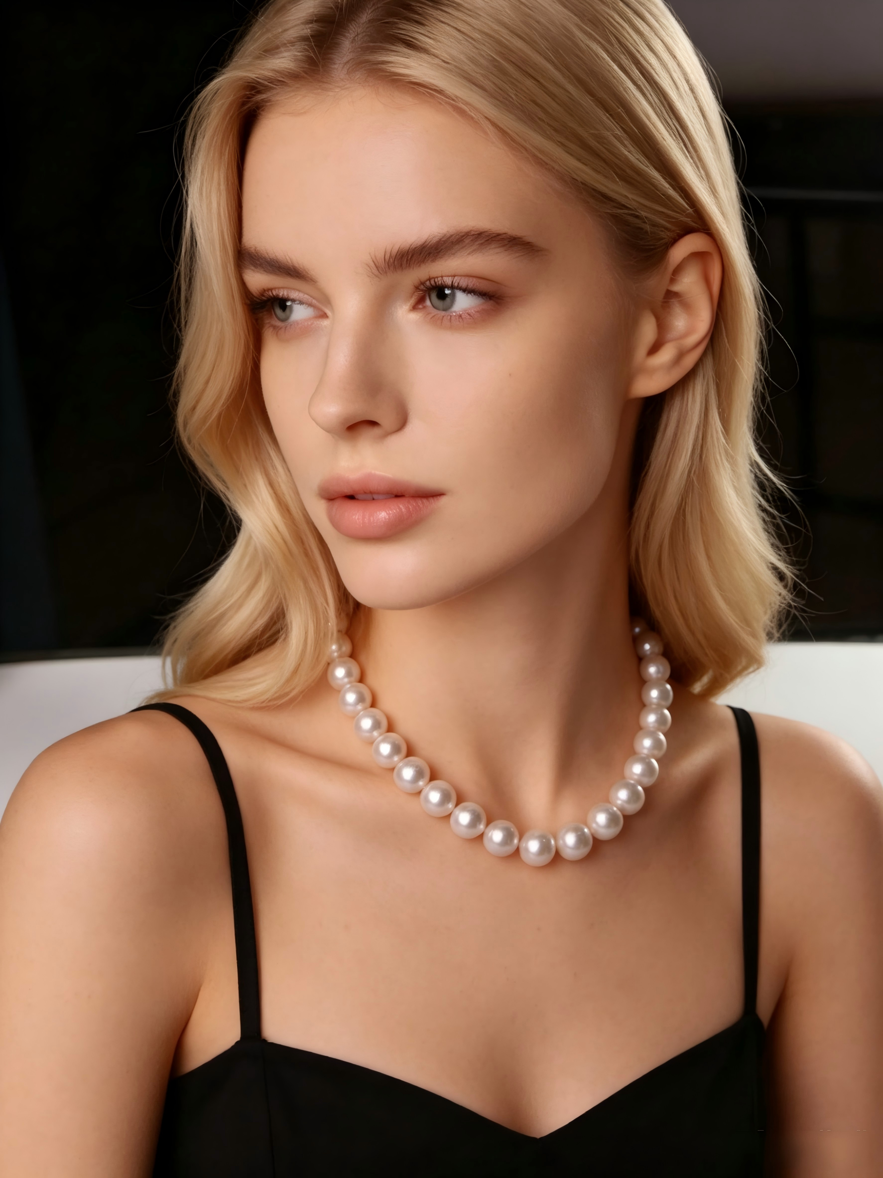 9.5-10.5mm AAAA Freshwater Pearl Necklace, S925 Silver Clasp, Dinner Party Jewelry