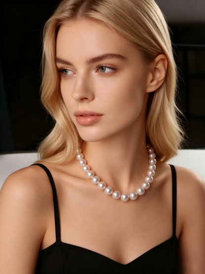 9.5-10.5mm AAAA Freshwater Pearl Necklace, S925 Silver Clasp, Dinner Party Jewelry