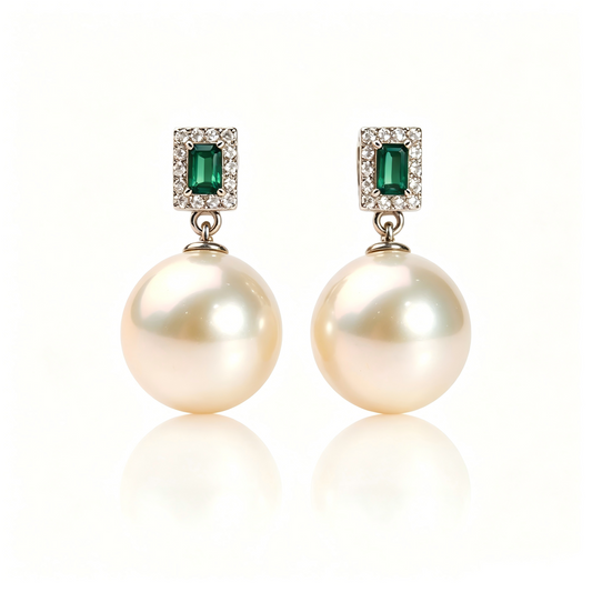 AAAAA Real Freshwater Pearl Earrings, S925 Sterling Silver, Emerald Earring
