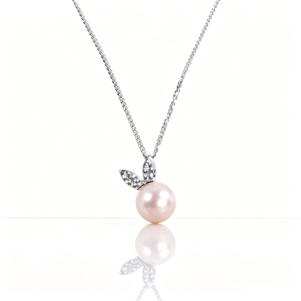 AAAAA Freshwater Pearl Pendant, S925 Sterling Silver adjustable Chain,Rabbit Pendant