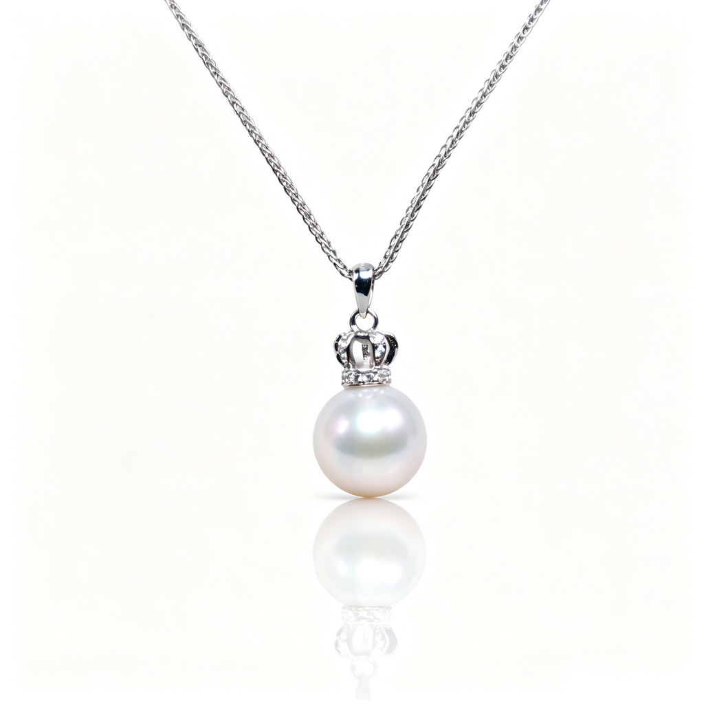 AAAAA Freshwater Pearl Crown Pendant, S925 Sterling Silver adjustable Chain