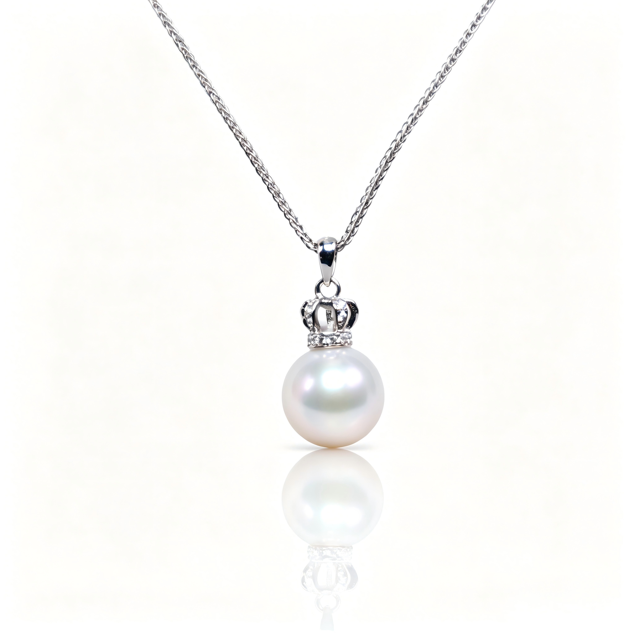 AAAAA Freshwater Pearl Crown Pendant, S925 Sterling Silver adjustable Chain