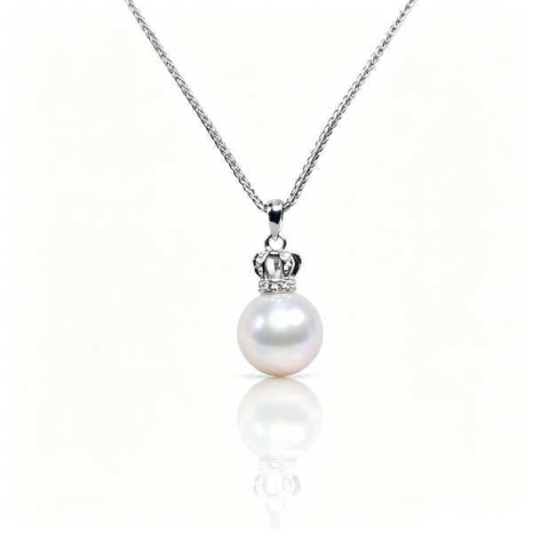AAAAA Freshwater Pearl Crown Pendant, S925 Sterling Silver adjustable Chain