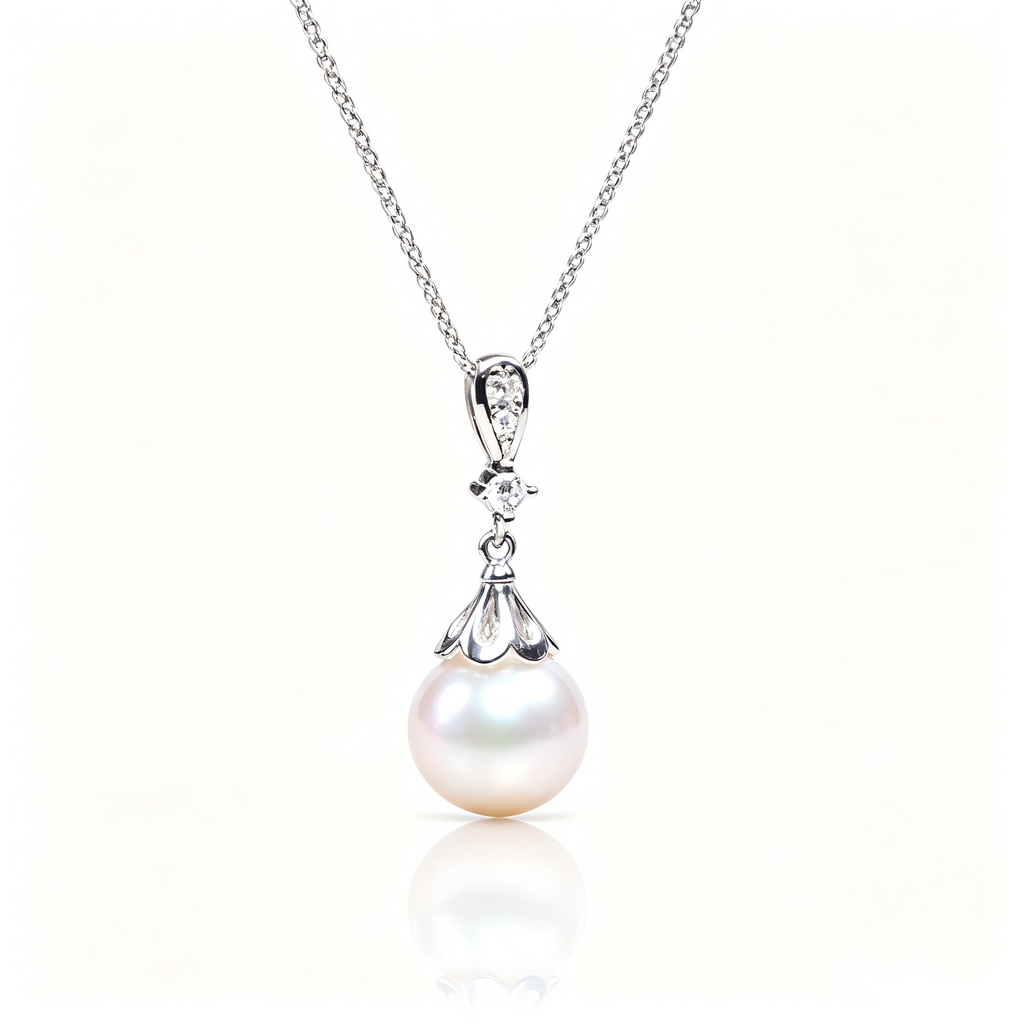 AAAAA Freshwater Pearl Pendant, S925 Sterling Silver adjustable Chain