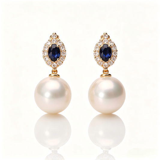 AAAAA Round Freshwater Pearl Earrings, S925 Sterling Silver, Wedding Drop Earring