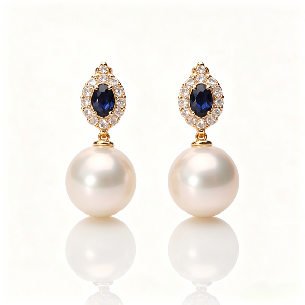 AAAAA Round Freshwater Pearl Earrings, S925 Sterling Silver, Wedding Drop Earring