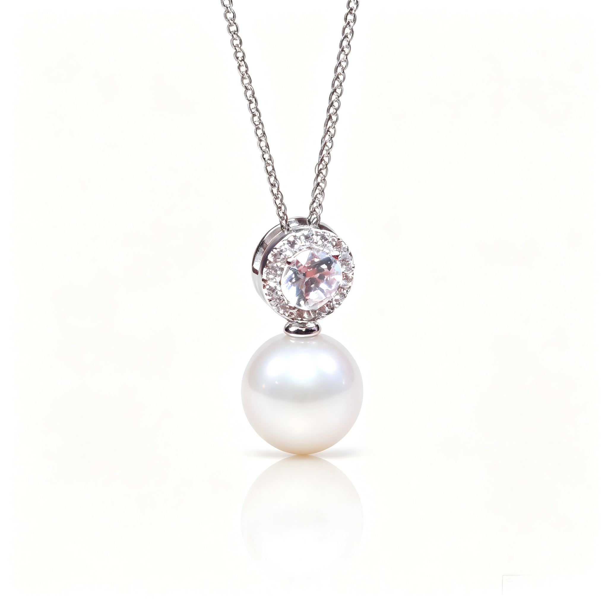 AAAAA Freshwater Pearl Pendant, S925 Sterling Silver adjustable Chain,Large diamond Pendant