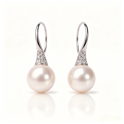 AAAAA Round Freshwater Pearl Stud Earrings, S925 Sterling Silver, Wedding Earring