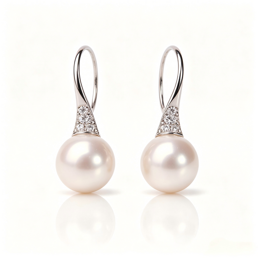 AAAAA Round Freshwater Pearl Stud Earrings, S925 Sterling Silver, Wedding Earrings