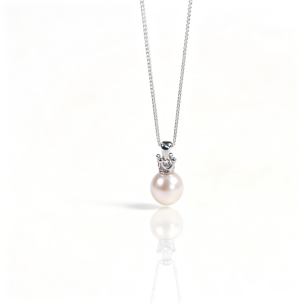 AAAAA Freshwater Pearl Pendant, S925 Sterling Silver adjustable Chain, Crown pendant necklace