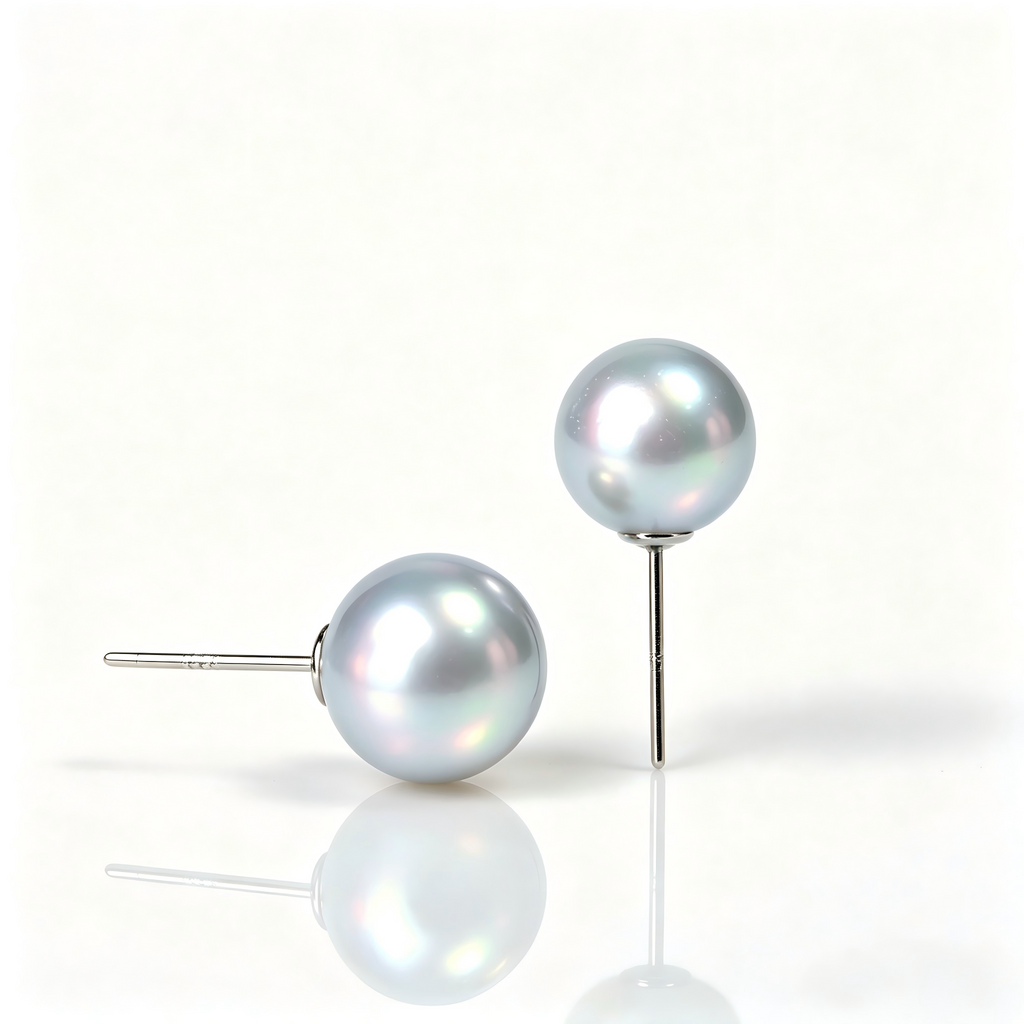 6mm Tamadama Akoya pearl earrings, natural seawater Akoya pearl studs, S925 sterling silver pearl earrings, blue grey Akoya pearl jewelry, flawless premium Akoya earrings