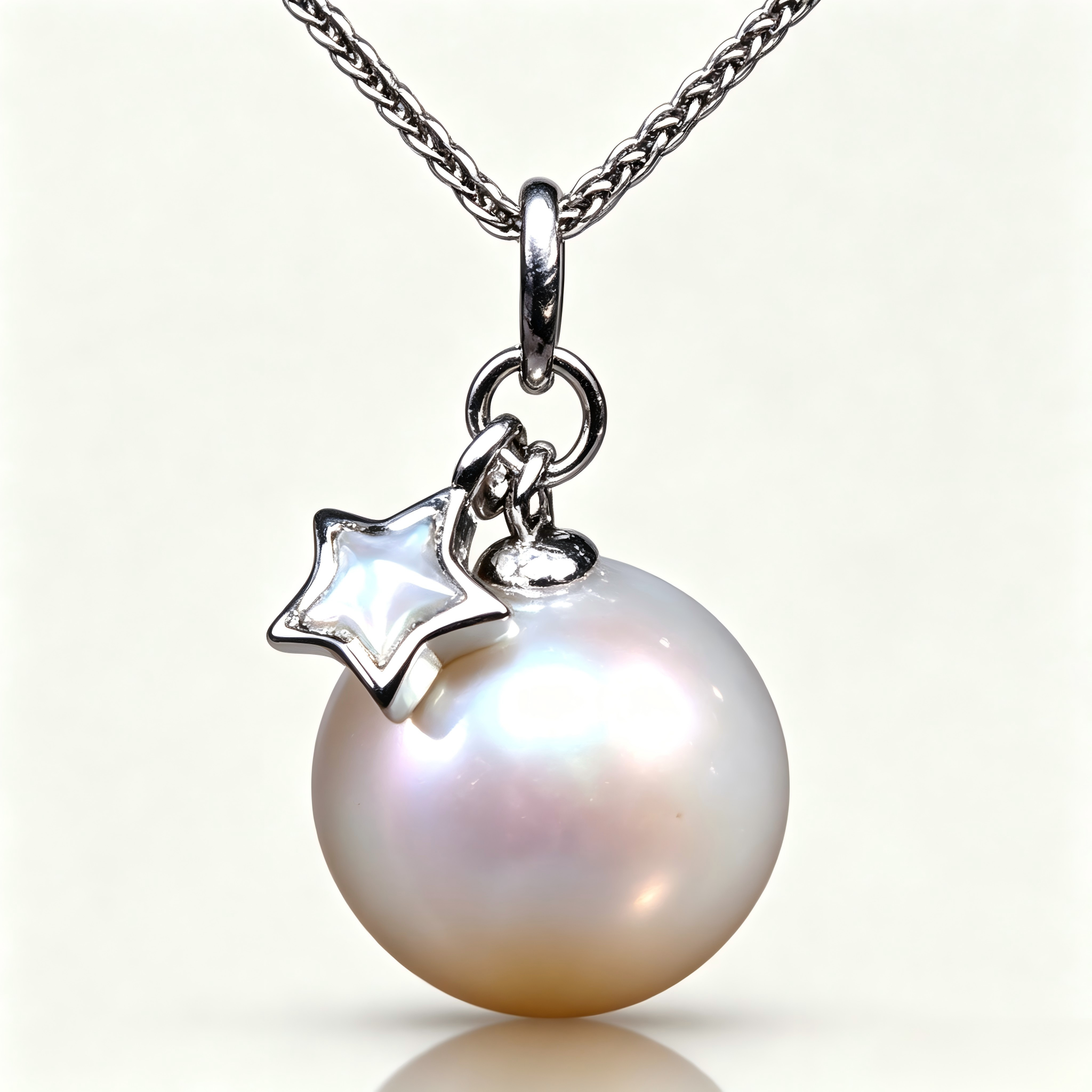 AAAAA Freshwater Pearl Pendant, S925 Sterling Silver adjustable Chain, Star Pearl Pendant