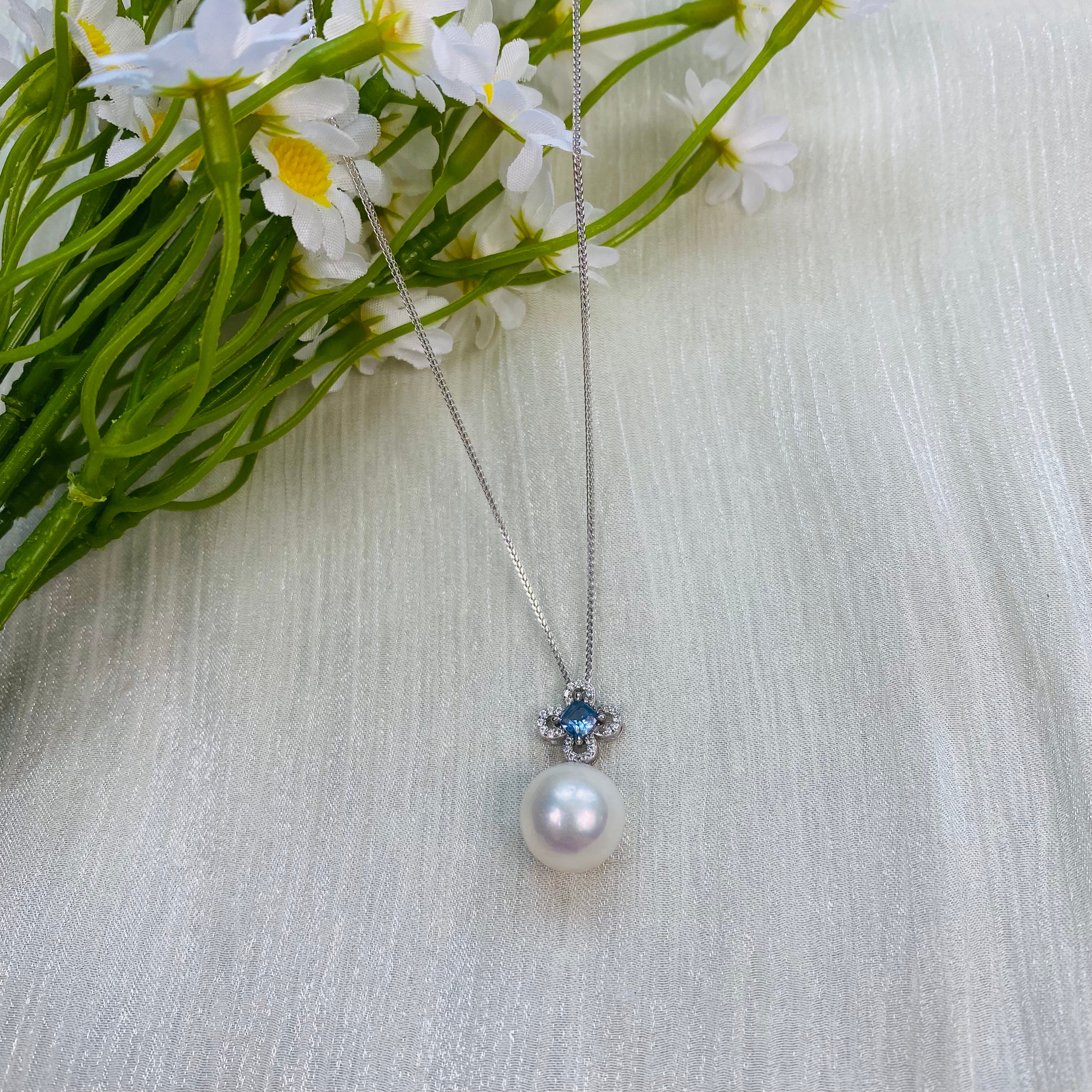 11mm AAA Round Edison Freshwater Pearl Pendant Necklace Dangling Diamond Pendant-Wedding Gift- AAAA large Freshwater pearls