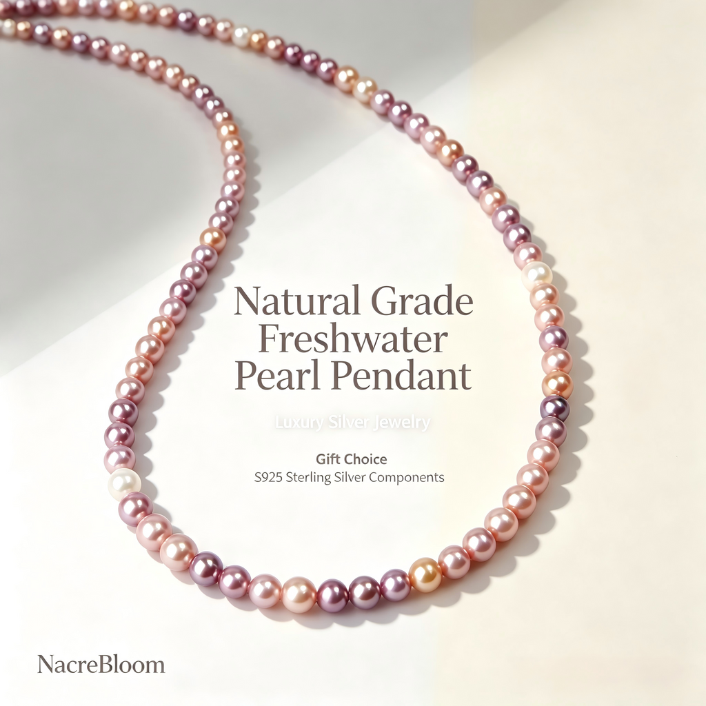4-5mm AAAA Candy Freshwater Pearl Necklace, S925 Silver Clasp, Colorful pearl flawless jewelry