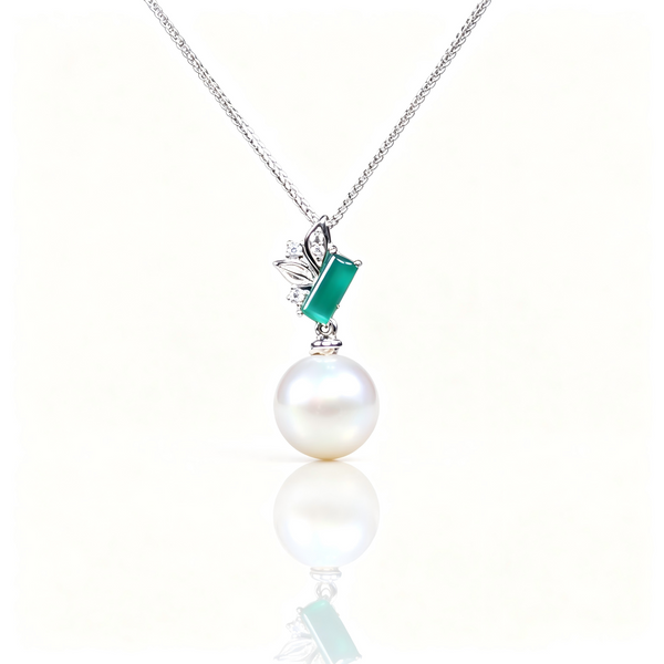 AAAAA Freshwater Pearl Pendant, S925 Sterling Silver adjustable Chain, Emerald Pearl Pendant