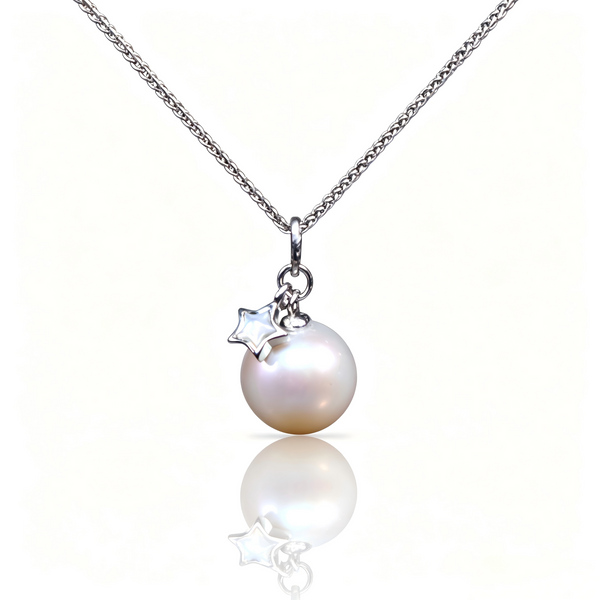 AAAAA Freshwater Pearl Pendant, S925 Sterling Silver adjustable Chain, Star Pearl Pendant