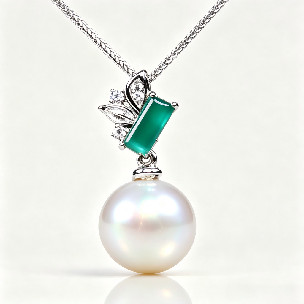 AAAAA Freshwater Pearl Pendant, S925 Sterling Silver adjustable Chain, Emerald Pearl Pendant