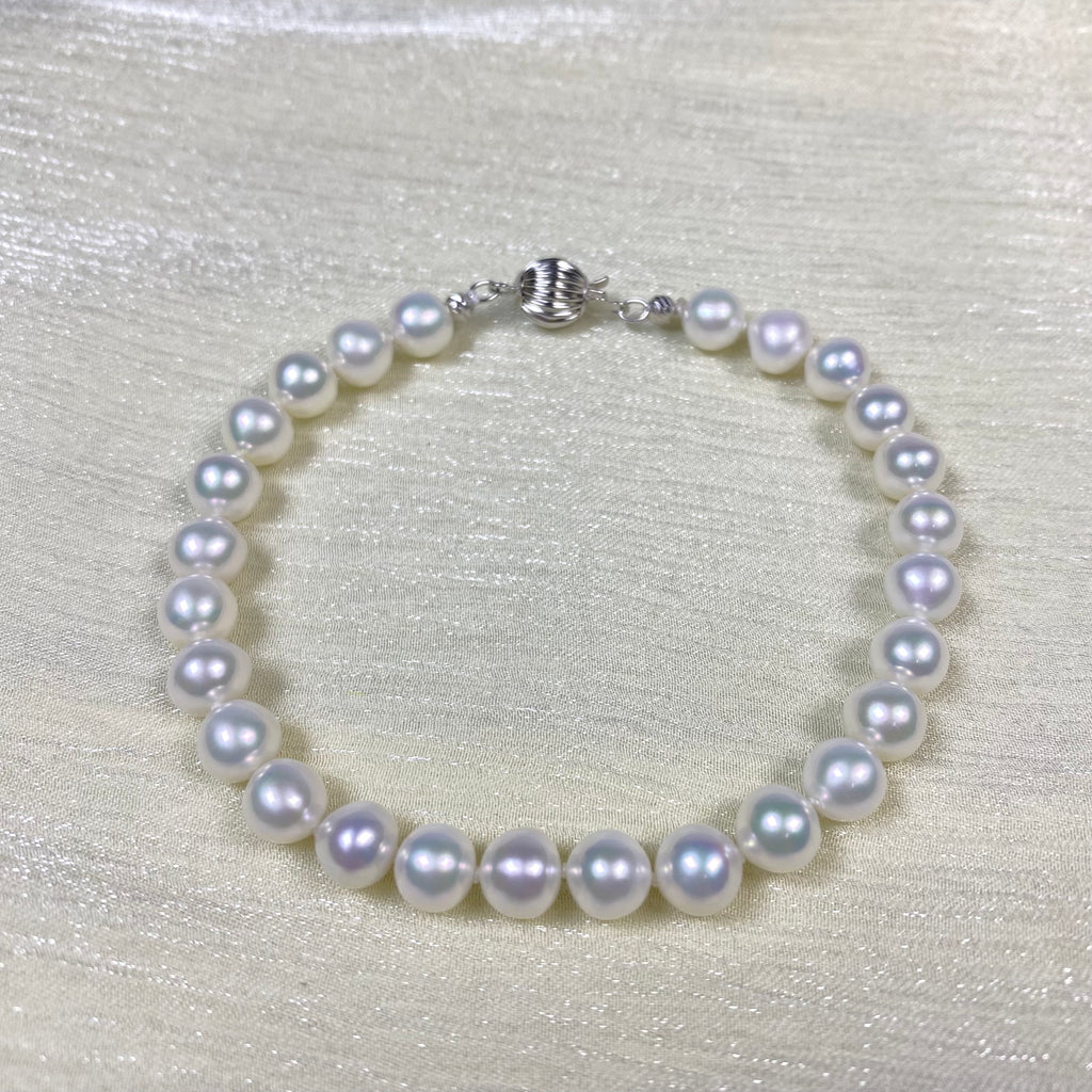 6.5mm White Freshwater Pearl Bracelet - AAA Quality-handmade pearl bracelet-S925 Silver clasps - Wedding gift